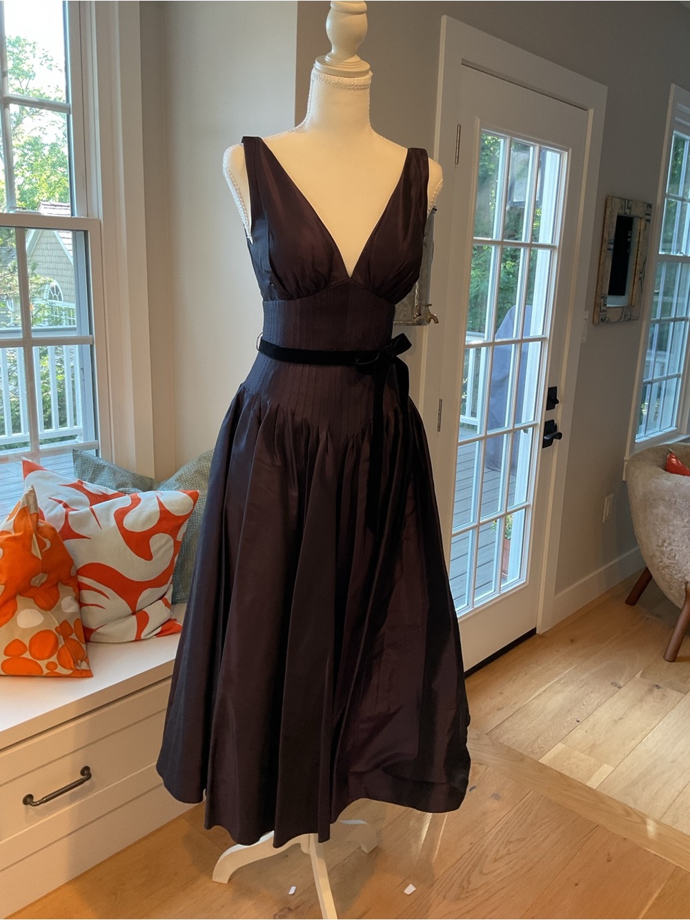 Teri Jon by Ricki Freeman Deep Plum V-Neck Midi Fit-and-Flare Dress